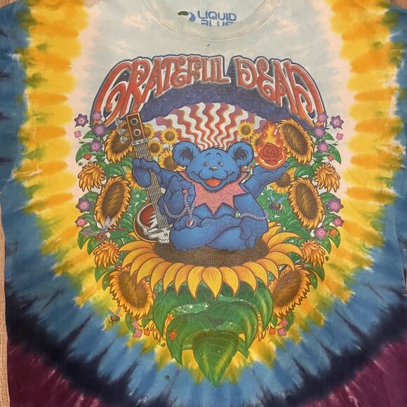 Liquid Blue Grateful Dead Inspiration Bear Tie Dye All Over Faded T Shirt XL - Picture 2 of 10